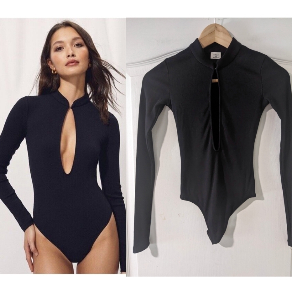 Aritzia Wilfred | Harlequin Keyhole Plunge Bodysuit In Black